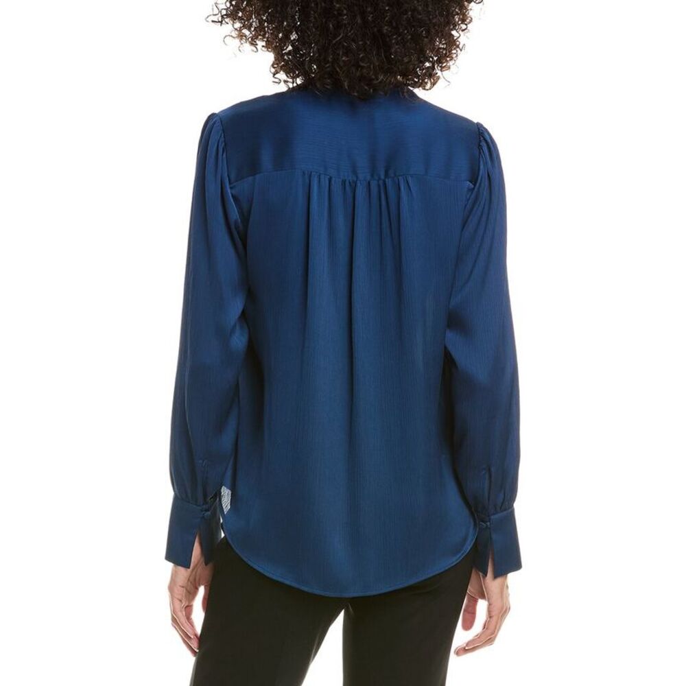 Anne Klein Womens  Textured Satin Blouse, Blue - Picture 2 of 3